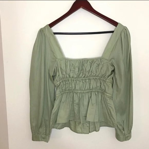 NWT J. Crew Cinched Squareneck Ruched Peplum Blouse in Pistachio - Picture 5 of 7
